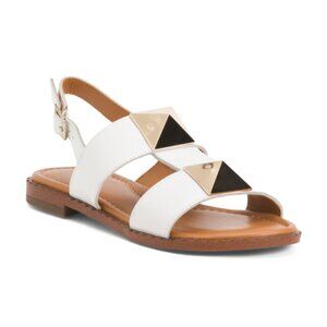 HAPPYMONK White Made In Spain Leather Studded Flat Sandals